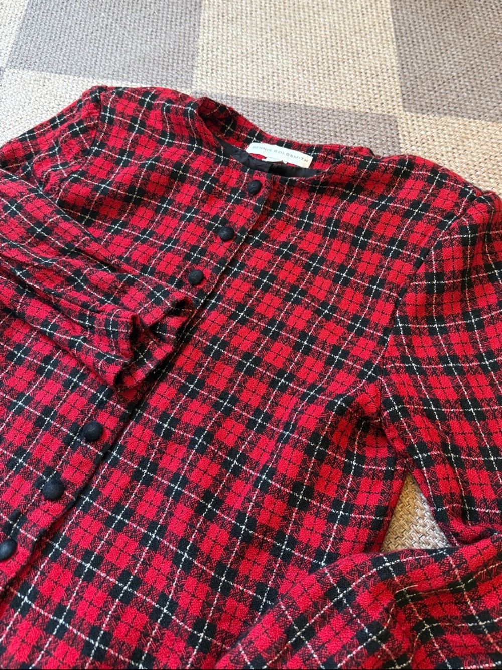 Red Plaid Tweed Blazer Jacket
